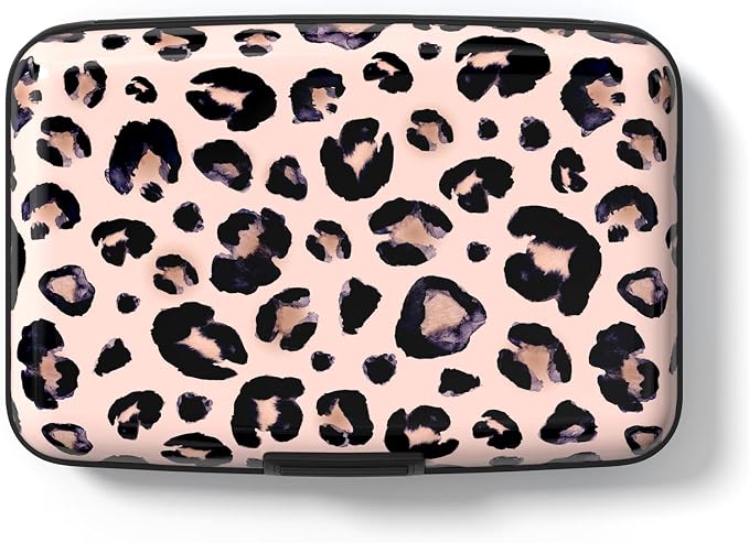 Credit Card Holder for Women, Mini RFID Metal Wallet Credit Cards Holder Cute Pocket Business Card ID Case, Pink Leopard
