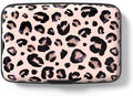 Credit Card Holder for Women, Mini RFID Metal Wallet Credit Cards Holder Cute Pocket Business Card ID Case, Pink Leopard