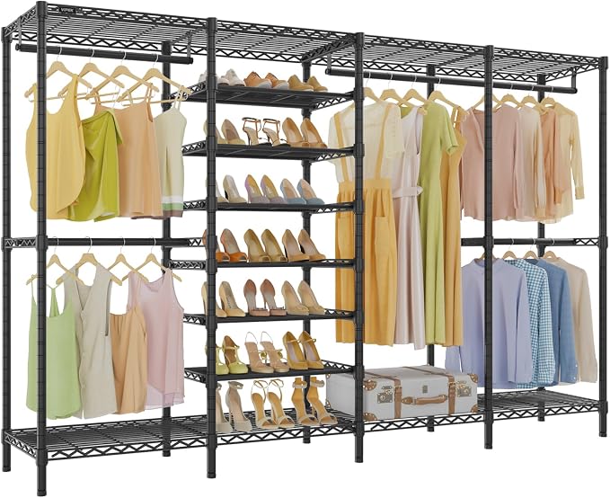VIPEK S4 Heavy Duty Clothes Rack with Shoe Shelves Freestanding Clothing Rack with 8-Tier Shoe Rack, 4 Hanging Rod, Adjustable Shelf, Walk in Closet Organizer Garment Rack, Black