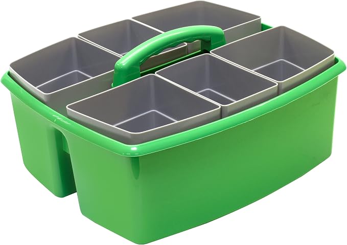 Storex Large Classroom Craft Caddy with Cups, 13 x 11 x 6.575 Inches, Green, Case of 2 (00983A02C)