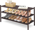 Smiry Bamboo Long Shoe Rack, 3 Tier Shoe Organizer for Entryway & Closet, Stackable Free Standing Storage Shelf for Shoes, Bags & Plants, Brown