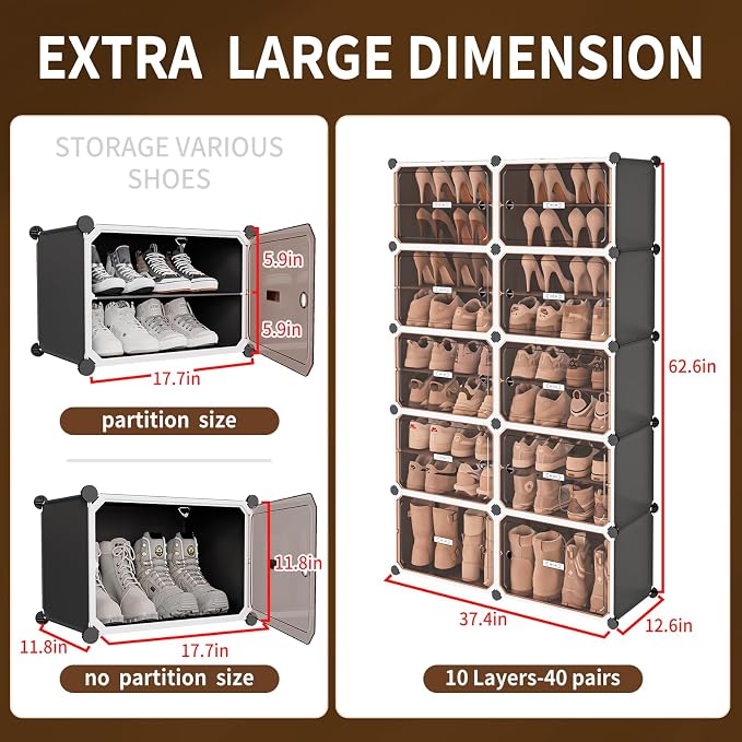 MAGINELS Shoe Rack,Expandable Shoe Cabinet Easy to Assemble. Shoe Storage with Door,Entryway, Closets, Hallway, and Bedroom.Accommodates Up to 40 Pairs of Shoes.