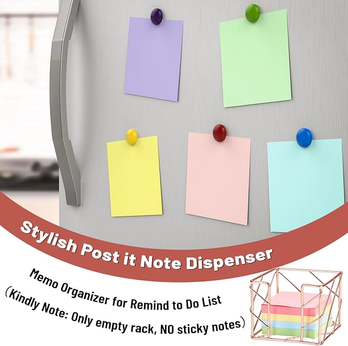 BTSKY Metal Sticky Note Holder, 3x3 Inch Post It Note Dispenser, Modern Memo Cube Holder Desk Organizer for Office & Home, Iron Sturdy Desktop Sticky Note Storage, Rose Gold