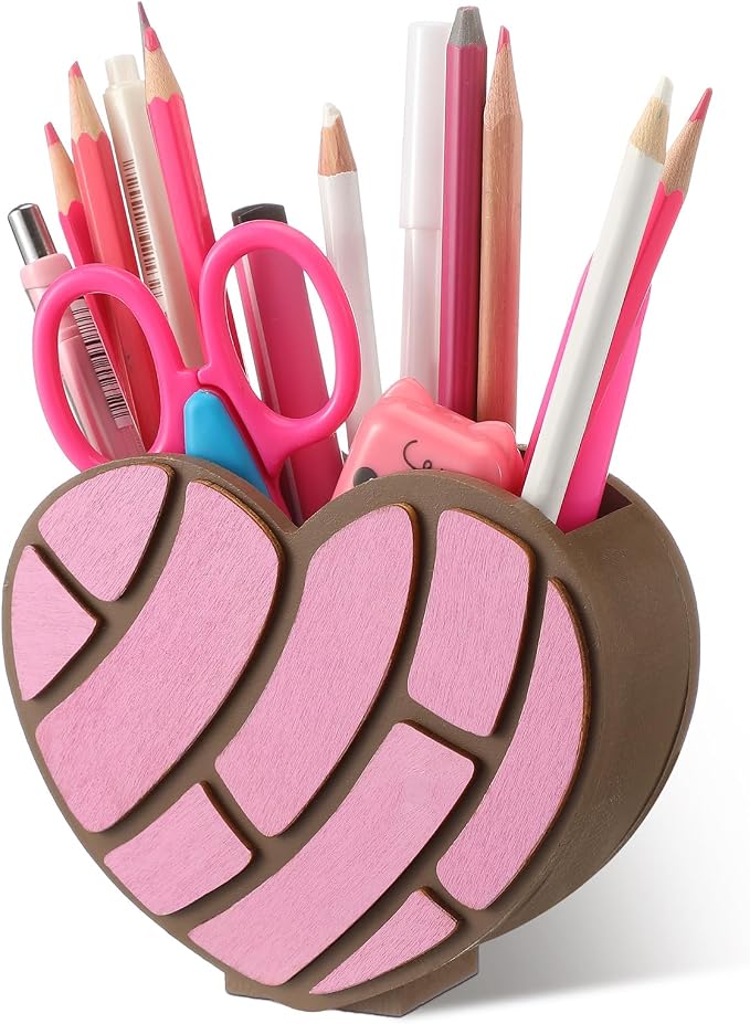 Tenceur Mexican Concha Pen Holder Pink Heart Large Capacity Pencil Holder Cute Mexican Decor Pencil Cup Pot Desk Organizer for Office Makeup Brush Holders Funny Christmas Gift for Women coworkers