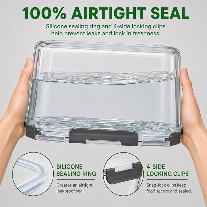 2 Pack Large Glass Food Storage Containers with Lids 85oz/10.5cup Big Airtight Storage Containers for Rotisserie Chicken Meal Prep Leftovers, BPA Free & Leak Proof, Microwave, Oven Safe (gray)