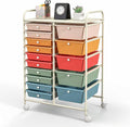 Moccha 15-Drawer Rolling Storage Cart - Under Desk Storage Drawers with wheels for Craft Art Supply Paper Salon, Scrapbook Paper Tools, Mobile Utility Cart for Classroom (15 Drawers, Macaron)