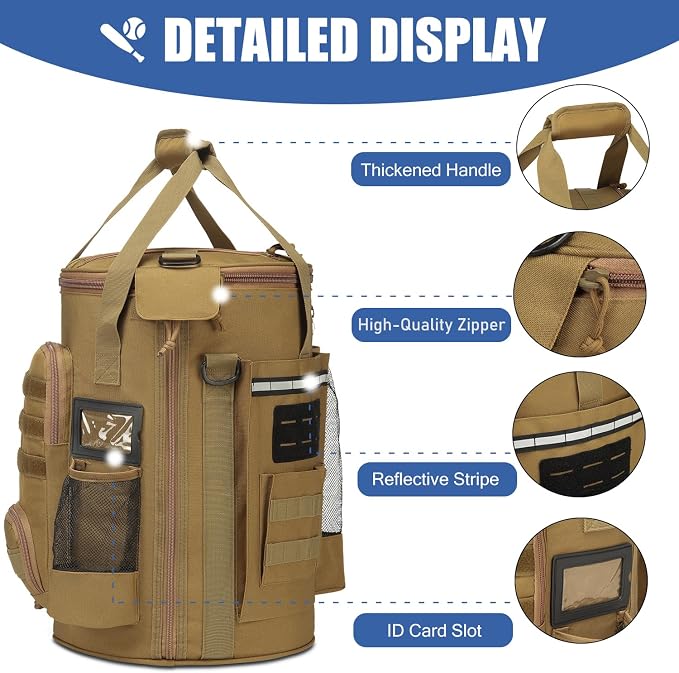 Baseball Bucket Bag 6 Gallon Multi Pockets Softball Coaching Equipment Bag | tactical Baseball Bucket Cover Organizer with padded Seat for Balls, Bat, Gloves, Scoreboards