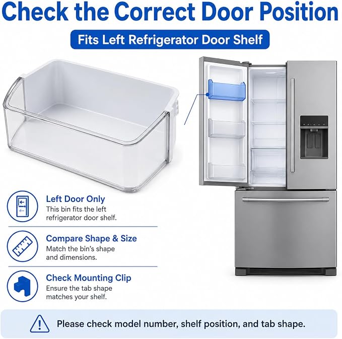 DA97-12657A Refrigerator Door Shelf Bin Compatible with Samsung | Clear Left Door Bin Fits RF260BEAESR, RF261BEAESR & RF261BEAESP, Replaces DA63-06867A AP5621270 PS4176668 EAP4176668