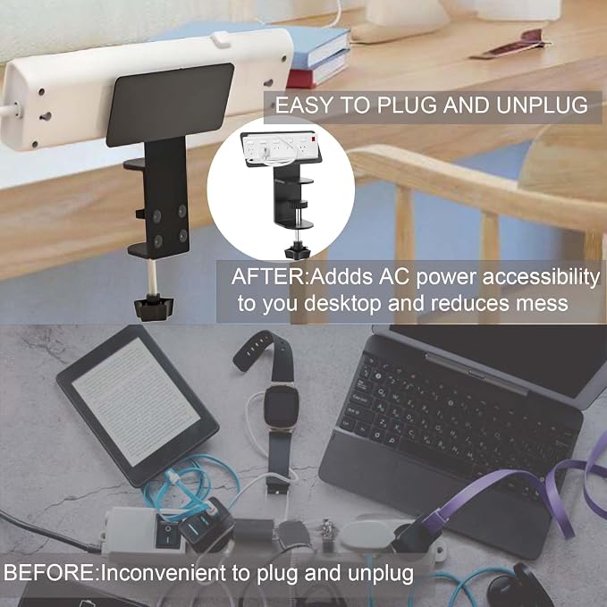 Desk Clamp for Power Strip -No-Drill Removable Power Strip Holder | No-Drill Mount for power strip clamp,Under Desk Power Strip Holder,Desks-Fits 0.5" to 1.96" Width - Black