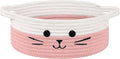 Cute Cat Toy Basket, Small Woven Basket for Nursery, 9.8"x4" | Decorative Basket for Cats Dogs Toys Storage, Cat Basket With Handles, Pet Gift Basket for Living Room, White & Pink