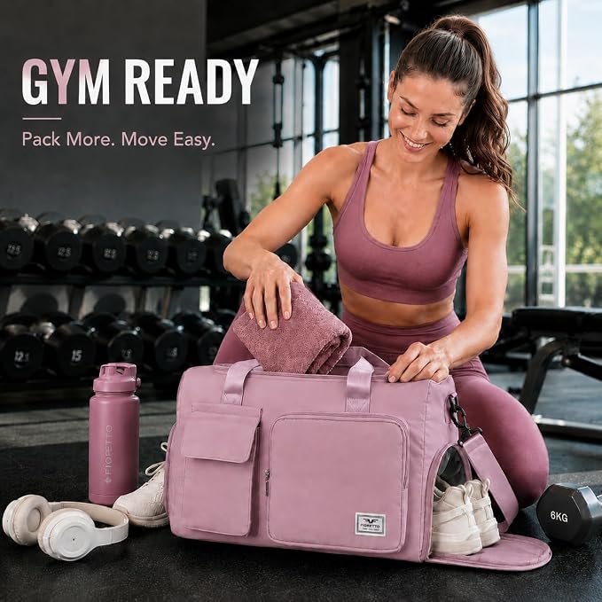 FIORETTO Women's Gym Duffle Bag with Shoes Compartment, 30L Capacity, Ideal for Travel, Gym, Sports, Duffel, Weekender