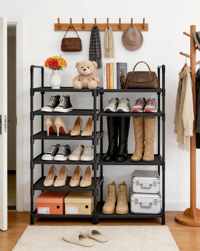 6-Tier Shoe Rack Large Capacity,Durable Shoe Organizer Storage for 20-26 Pairs of Shoes and Boots,Heavy Duty Free Standing Shoe Stand for Closet,Entryway and Garage (Black)