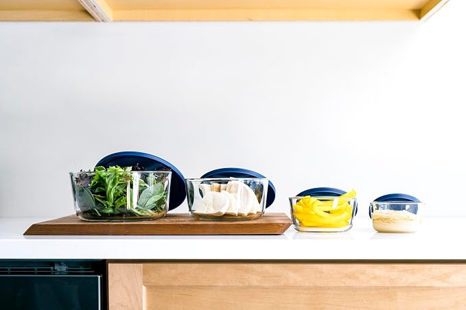 16-Piece Glass Food Storage Containers Set (8 Containers + 8 Lids) | Round, Nesting, Microwave & Dishwasher Safe | BPA-Free, Space-Saving | Color Lids for Pantry & Kitchen Organization, Multi Color