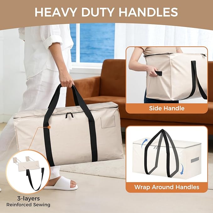 BAGAIL Heavy Duty Moving Bags with Strong Handle, Extra Large Moving Boxes, Storage Tote for Clothes, College Moving Supplies(Beige, 12 Pack)