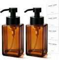 Foaming Hand Soap Dispenser, 12oz/350ml Glass Foaming Soap Dispenser, 2Pcs Foaming Soap Dispenser, Waterproof Labels, for Bathroom & Kitchen, Amber