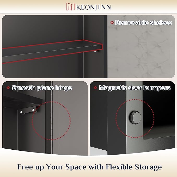 Keonjinn 21" x 27" Medicine Cabinet for Bathroom, Silver Recessed or Surface Wall-Mounted Aluminum Alloy Framed Beveled Mirror with Storage, Mirrored Cabinets with 2 Adjustable Shelves for Bath Modern
