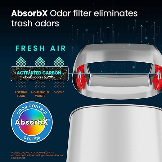 iTouchless 13 Gallon Open Top Kitchen Trash Can Recycling Bin with Wheels and Double Odor Filters Oval Commercial Stainless Steel 50 Liter Trashcan for Home Office Work Bedroom Livingroom Garage
