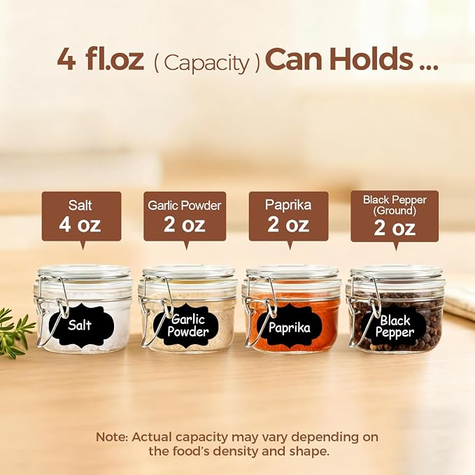 ComSaf Small Mason Glass Jars with Airtight Lids 4 oz 6 Pack Pantry | Herbs honey jam, Spice rack cabinet organization, Kitchen storage, Salt pepper chili, Wedding favors