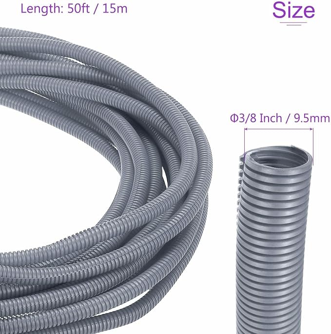 DMiotech 50ft Wire Loom Split Tubing 3/8 Inch(9.5mm) ID, Cord Protectors from Pet Flexible Conduit Cable Management for Office Home Garden, Gray
