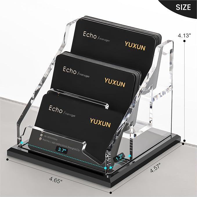 YUXUN Black Business Card Holder for Desk-3 Tier 3 Slot, Acrylic Business Card Holder for Women Men, 150+ Business Cards Display Stand, Multiple Business Card Display for Exhibition, Home, Office