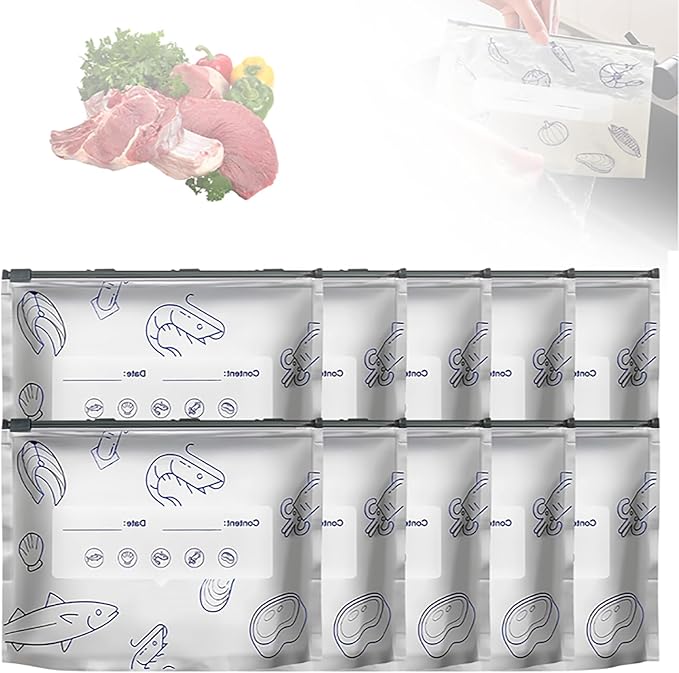 Reusable Aluminum Foil Sealable Storage Bags, Upgrade Reusable Food Storage and Preservation Slider Bags with a Stand-Up Bottom Design Preservations Bags for Kitchen (L(10.23 * 11.41in), 10pcs)