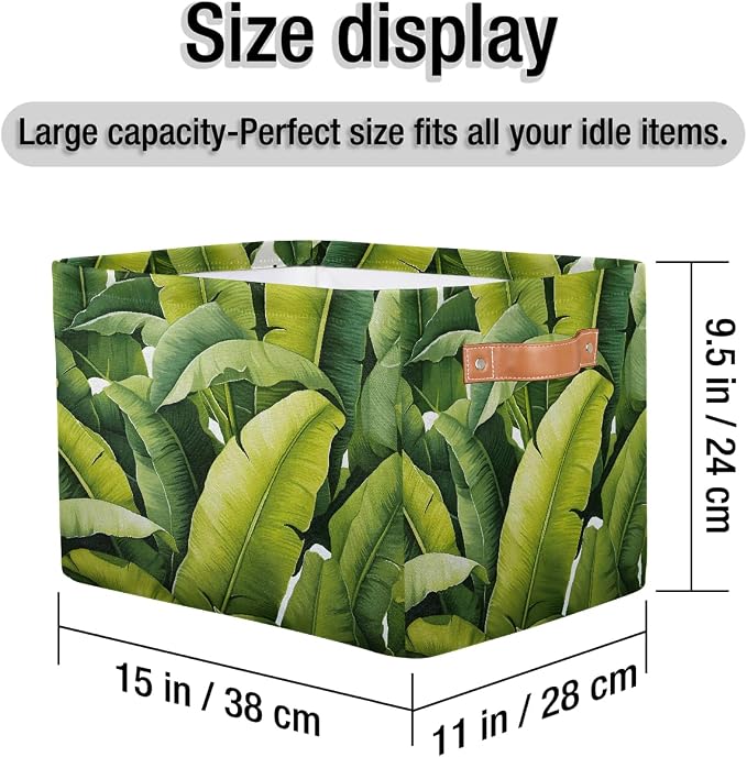 Cube Storage Bins for Shelves, Banana Leaf Collapsible Fabric Toys Storage Basket Box with Handles for Home Office Bedroom Closet