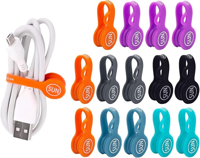 SUNFICON 10 Pack Cable Organizers Clips Earbuds Cords Organizers Magnetic Cable Clips Bookmark Whiteboard Noticeboard Fridge Magnets Cable Manager Keeper Ties for Kitchen Office School Assorted Colors