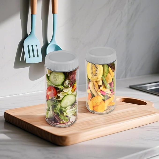 Overnight Oats Containers with Lids, 24oz Wide Mouth Mason Jars with Lids, 9 Pack Glass Jars with Airtight lid for Chia Pudding Yogurt Salad, Meal Prer Oatmeal Jars, Gray