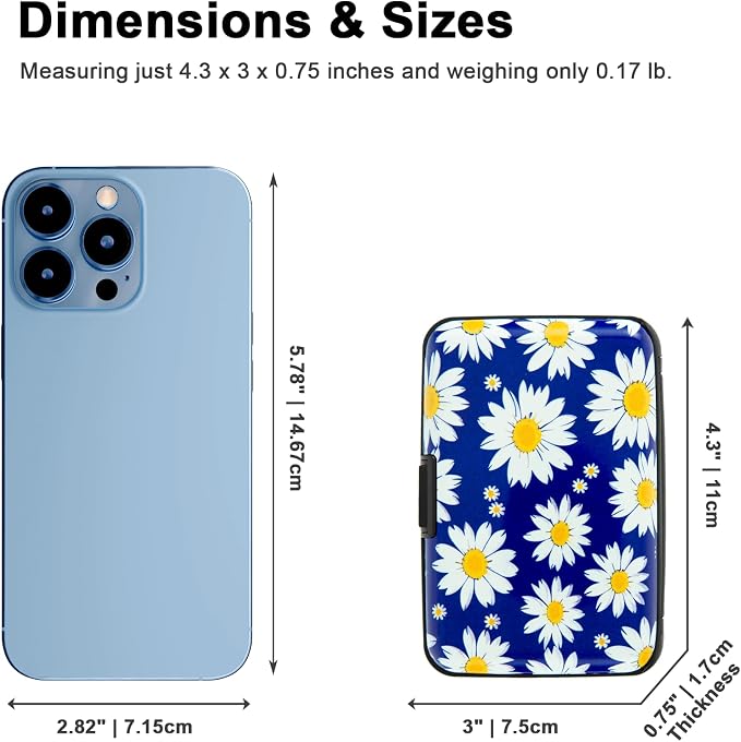 Credit Card Holder for Women Men RFID Blocking Wallet Small Business Metal Slim Mini Aluminum Hard Case (White Flowers Chamomile)