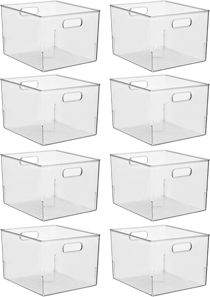 iDesign Storage Bins with Handles - Organize Kitchen, Bathroom, or Home Office - Set of 8 - Clear