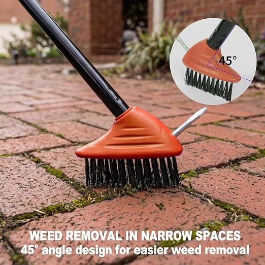 2026 Deck Brushs 3 in 1 Floor Scrub Brush with Long Handle, 3-in-1 Weed Brush Combo Set with Detachable Handle, Deck Scrub Brushs for Patio, Pavers, Driveway, Walkway, Stone Joints (Orange)