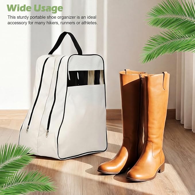 Aliceset 2 Pcs Boot Bags for Cowboy Two Separate Compartments Boots Portable Storage Bag for Travel Long Tube Shoes Bags Men Tall Shoe with Handle for Home Travel (Beige)