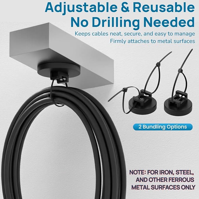 225-Pc Magnetic Cable Ties Set,Magnetic Zip Tie Mounts & Cable Ties | Magnetic Wire Holder, 25 Magnetic Cable Holders & 200 Zip Ties, Magnet Cable Tie Mounts for Cables, Wires, Cords, Hoses-31 mm