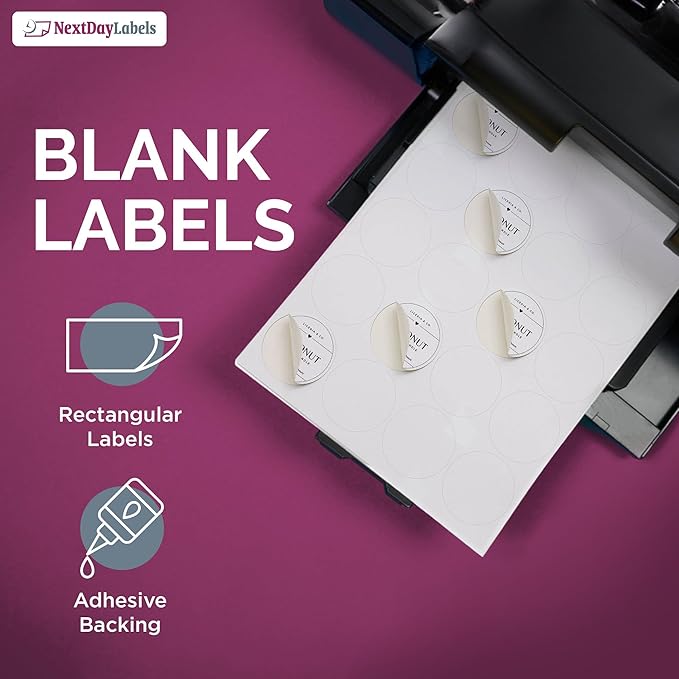 NextDayLabels - Laser/Ink Jet White Labels (2" Round for None Bleed Printing - 20 Per Page | 2000 Labels)