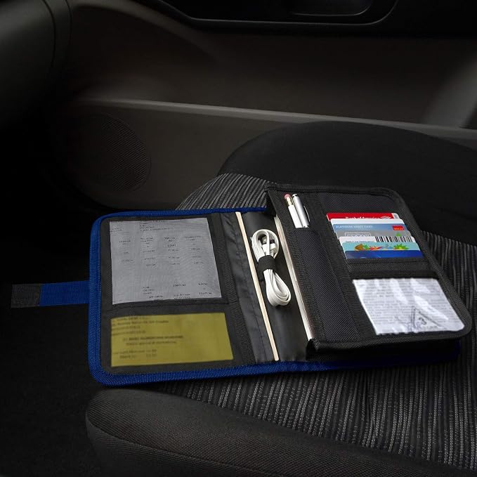 PlusXpres Glove Box Compartment Organizer - Car Document Holder - Blue | Owner Manual Case Pouch, Vehicle Storage Wallet for Registration and Insurance Card, Auto Paperwork Holder, Log Book included