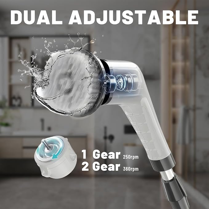 Electric Spin Scrubber- Ditch the Scrubbing! Long Handle Shower Scrubber with 9 Replaceable Heads - 2 Speed Cordless Brush Ensures Long Battery Life, Modern Design! (Black)