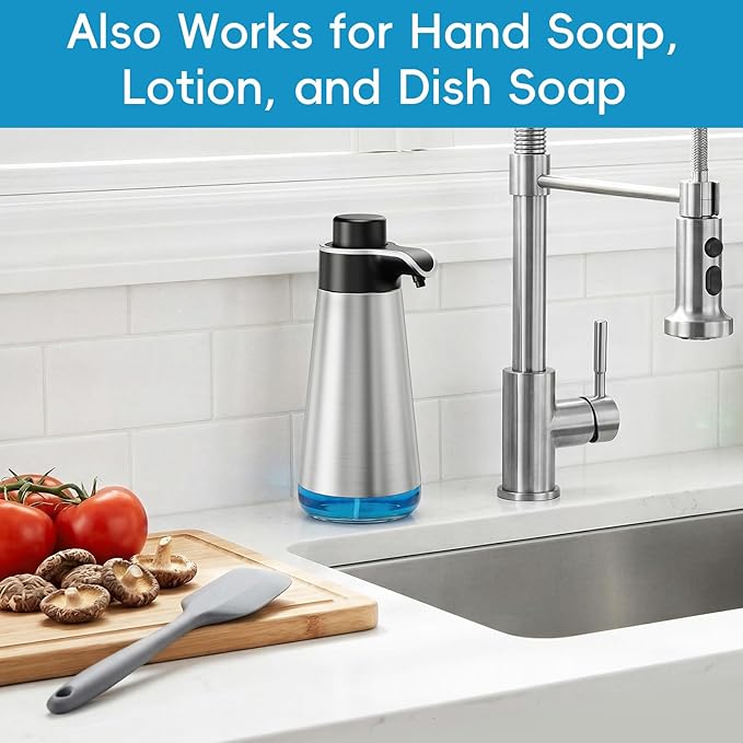 BYUNER Soap Dispenser for Bathroom & Kitchen, 15 fl oz Refillable Soap Dispenser, Brushed Silver Metal Look Countertop Soap Dispenser, Rust-Free Hand Soap & Dish Soap Dispenser
