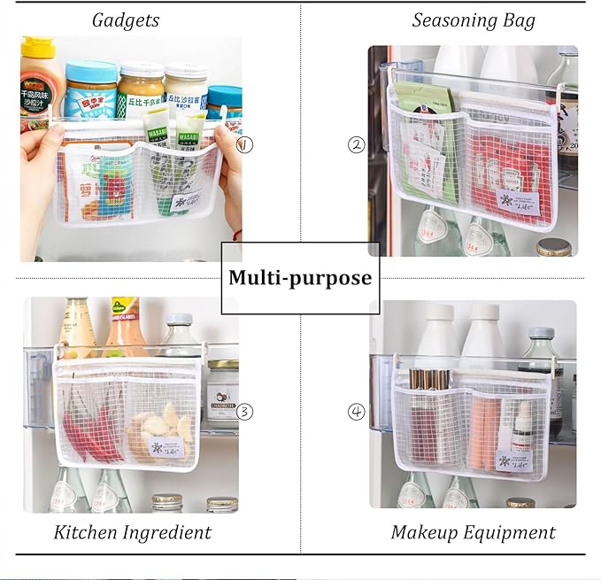 2 piece Refrigerator Door Organizer Set Fridge Hanging Mesh Bag for Kitchen Storage Bag Household Sundries Sorting Bag Used to Refrigerator Side Door Storage Small Objects Containers
