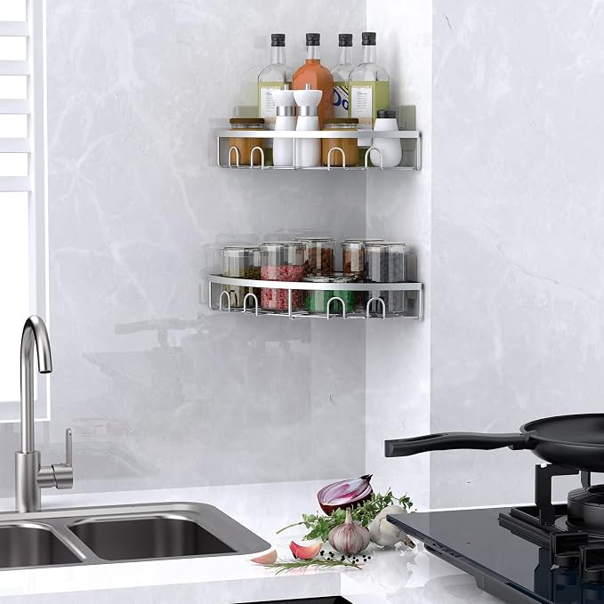 Corner Shower Caddy for Bathroom Storage,Silver,2 Pack | No Drilling Bathroom Shower Corner Shelves with Adhesive,Rustproof Shower Organizer