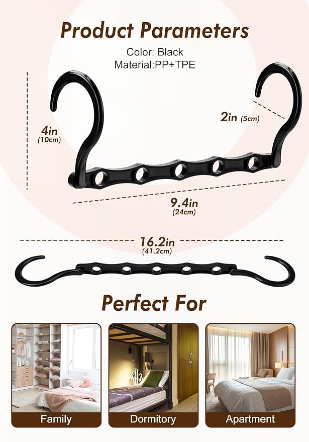 HOUSE DAY College Dorm Essentials 6 Pack, Multifunctional Closet Organizers | Back to School, Closet Organizers and Storage Magic Space Saving Hangers with 5 Holes, Storage Organization for Closet- Black
