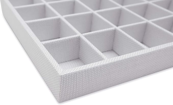 The Display Guys - Stackable Jewelry Tray and Organizer - for Drawers, Dressers, Store Display (32 Compartments, White Burlap)