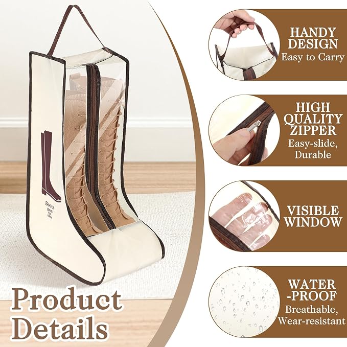 2 Set Boot Storage Bag, Portable Boots Protector Bag | Dust Proof Travel Shoe Bags with Handle Boots Organizer for Packing Travel and Daily Use(Tall)