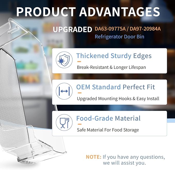 (2-Pack) Upgraded DA63-09775A DA97-20984A Refrigerator Door Bin(Right Side) | Compatible with Sam-sung Refrigerator RF27T5201SR RF28T5001SR RF28T5021SR RF27T5241SR Upper Right Door Shelves Replacement