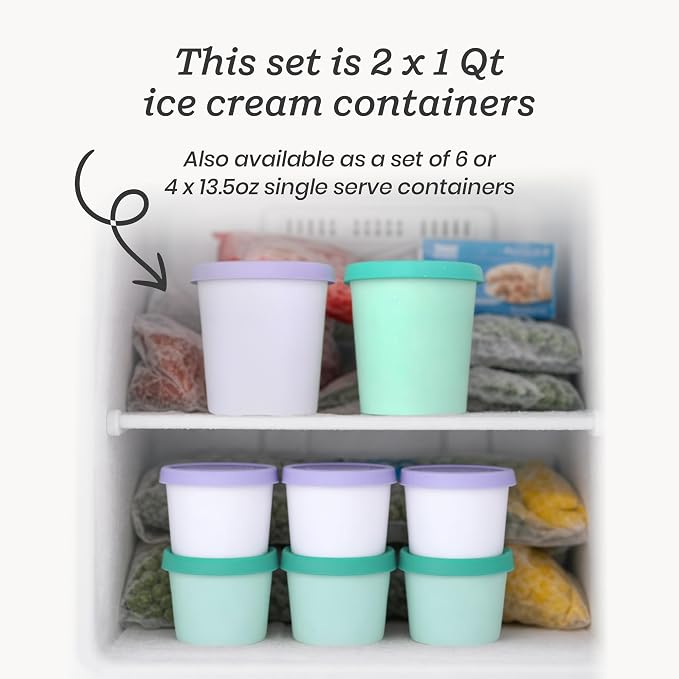 StarPack Freeze The Day Homemade Ice Cream Containers (2-Pack, 1 Quart) - Airtight Silicone Lids, BPA-Free Reusable Ice Cream Freezer Containers with Lids, Stackable, Lavender & Mint