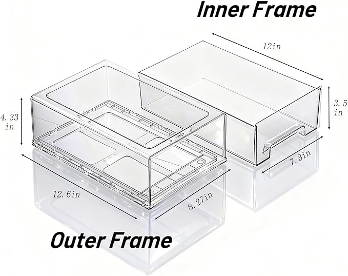 6 Pack Stackable Storage Drawers, Plastic Clear Organizer Bins with Handles for Undersink, Kitchen Cabinet, Fridge, Closet, Pantry, Office, Bathroom
