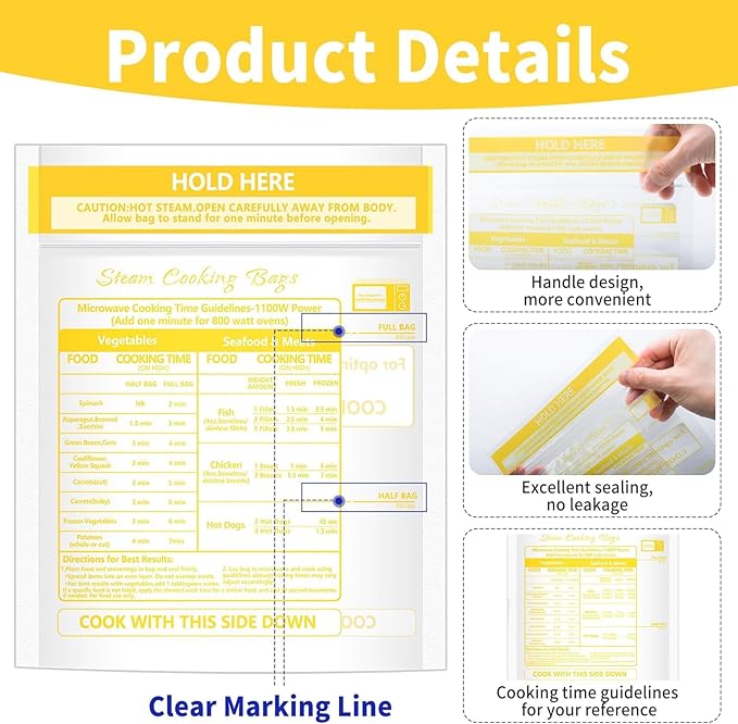 100 Pcs Microwave Steam Bags for Cooking Reusable Zipper Steam Vegetable Bag Frozen Food Heating Bags for Faster Vegetables Seafood and Meat, 7.1 X 7.9 Inches (100)