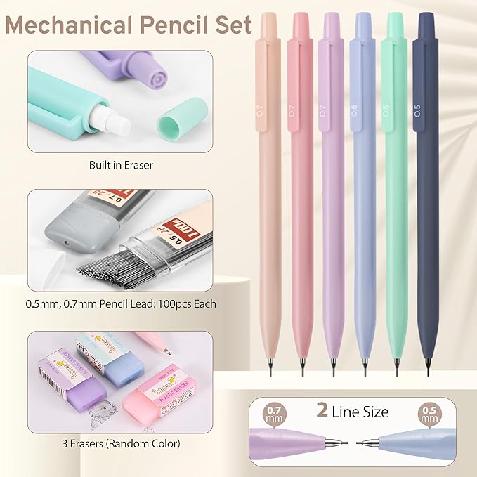 DazSpirit 62PCS Aesthetic Stationery Set with Pencil Case, No Bleed Highlighters, Gel & Erasable Pens, Mechanical Pencils, Refills, Cute College School Supplies for Note Taking, Journaling