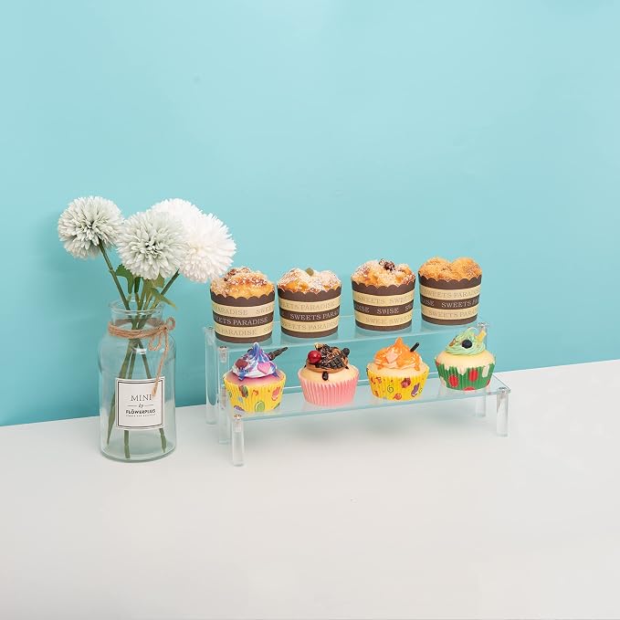 Clear Acrylic Display Riser 2 Tier Cupcake Stand Shelf for Decoration and Organizer