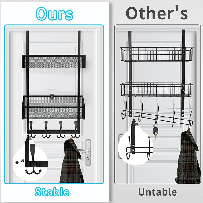 Kaiferty Over The Door Hooks Organizer, Coat Rack Over The Door Storage Hanger Towel Rack, Back of Door Storage Organizer for Bathroom,Bedroom,Kitchen,Office (Black, 3-Tier)