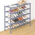 Smiry Bamboo Shoe Rack for Closet, 5 Tier Long Wooden Shoe Organizer, Stackable Wood Shoe Storage Shelf for Entryway, 14 Vertical Slats, 2+3 Stack Heavy-Duty Legs, 33.86"x11.02"x31.3", Grey